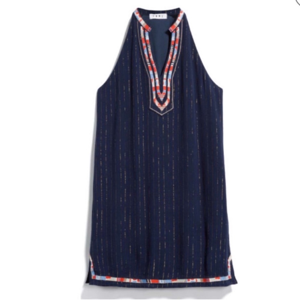 NWT THML Weylen Sleeveless Embroidered Gold Metallic Thread Shift Dress Large